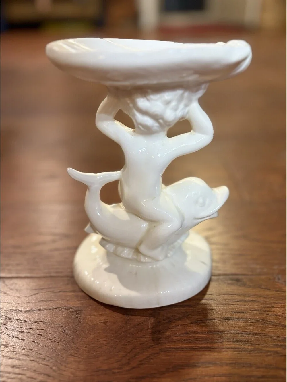Vintage 1960s White Cherub Riding Dolphin Fish Holland Mold Kitschy Soap Dish